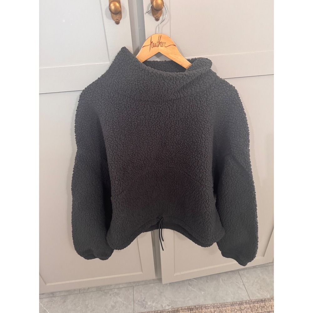 Old Navy Womens Sherpa Fleece Pullover Mock Neck Drawstring Hem Charcoal Gray‎ L